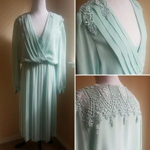 True vintage mint green sheer dress, large